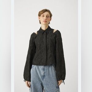 2nd Day Holiday Spirit Black Textured Button Down Blouse EU 40 NWT Quiet Luxury